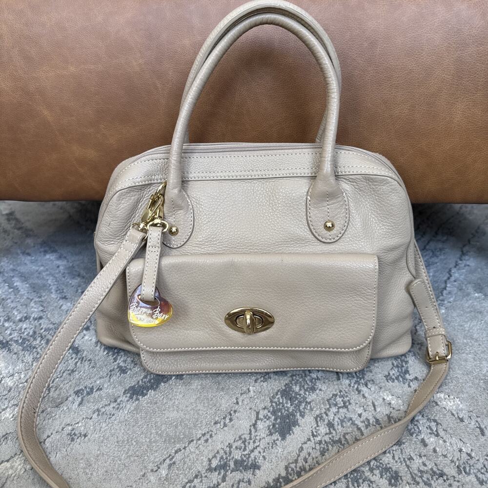 Barr Barr of New York Ivory Pebbled Leather Satchel Tote Medium Handbag Purse